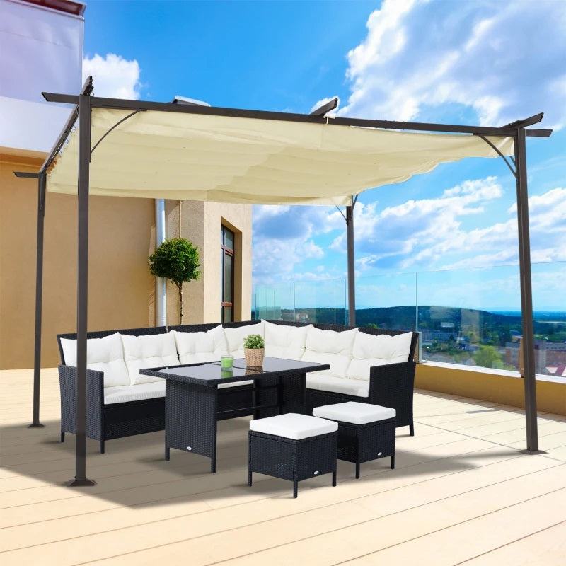 Cooper 11.5' x 11.5' Outdoor Aluminum Frame Pergola with Retractable Canopy - Beige