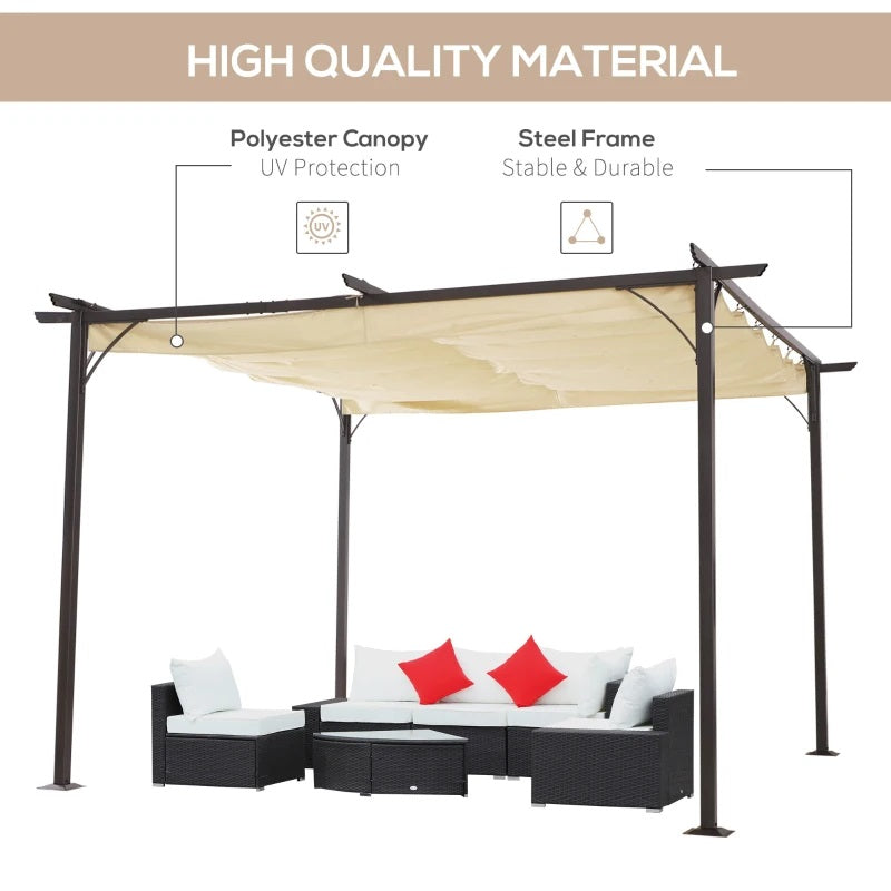 Cooper 11.5' x 11.5' Outdoor Aluminum Frame Pergola with Retractable Canopy - Beige