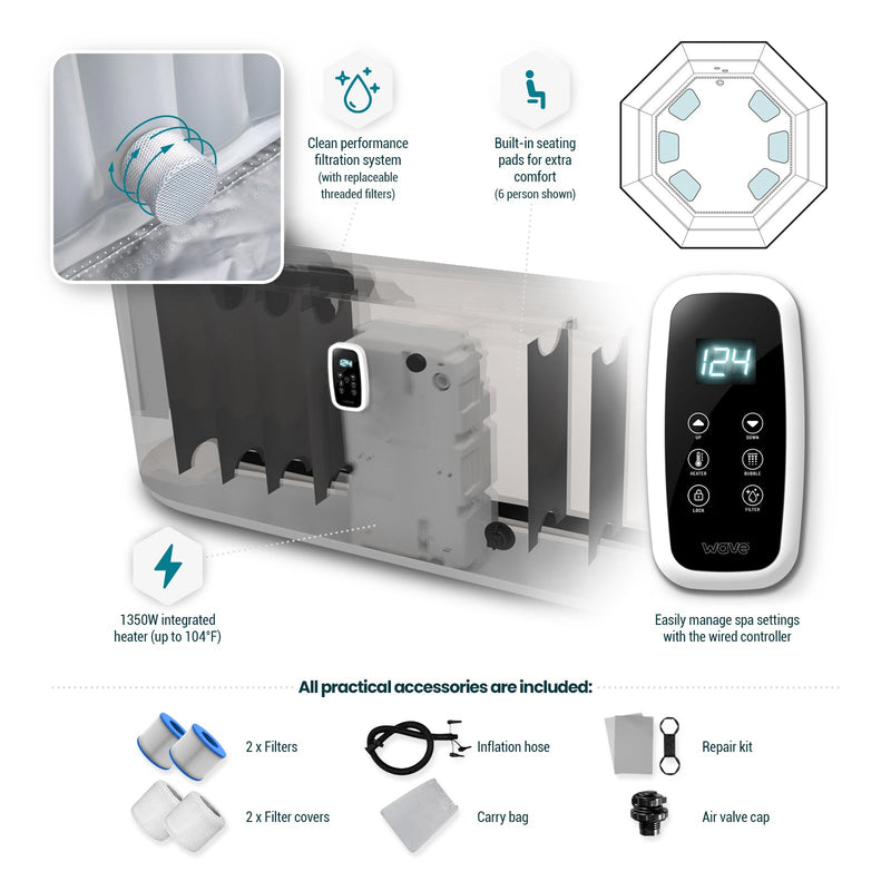 Aegean | 6-Person Inflatable Hot Tub | Octagon | Integrated Heater