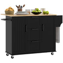 Coral Bay Rolling Kitchen Island Cart with Drop Leaf Table - Black and Natural Wood