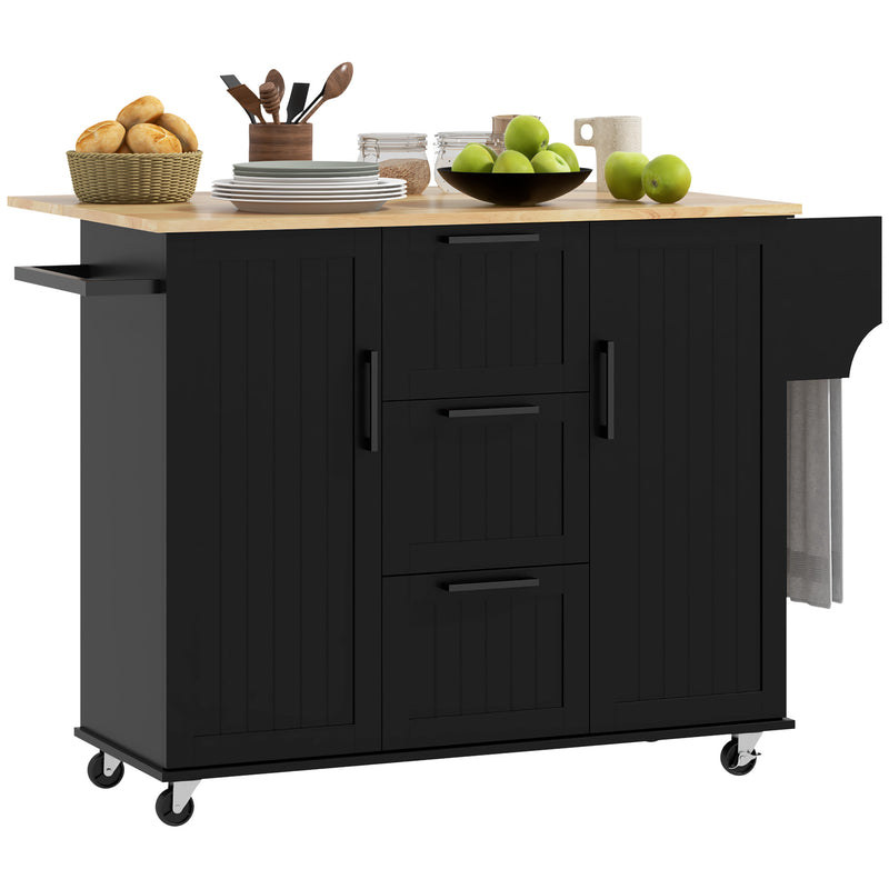 Coral Bay Rolling Kitchen Island Cart with Drop Leaf Table - Black and Natural Wood