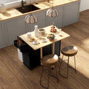 Coral Bay Rolling Kitchen Island Cart with Drop Leaf Table - Black and Natural Wood