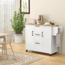 Coral Bay Rolling Kitchen Island Cart with Drop Leaf Table - White and Natural Wood
