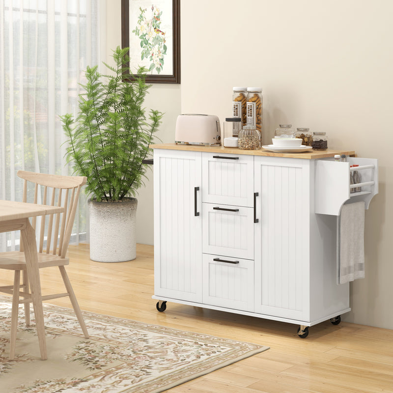 Coral Bay Rolling Kitchen Island Cart with Drop Leaf Table - White and Natural Wood