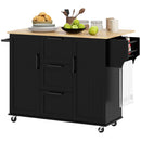 Coral Bay Rolling Kitchen Island Cart with Drop Leaf Table - Black and Natural Wood