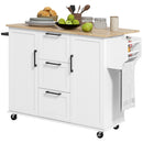 Coral Bay Rolling Kitchen Island Cart with Drop Leaf Table - White and Natural Wood