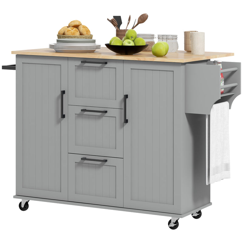 Coral Bay Rolling Kitchen Island Cart with Drop Leaf Table - Grey and Natural Wood