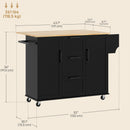 Coral Bay Rolling Kitchen Island Cart with Drop Leaf Table - Black and Natural Wood