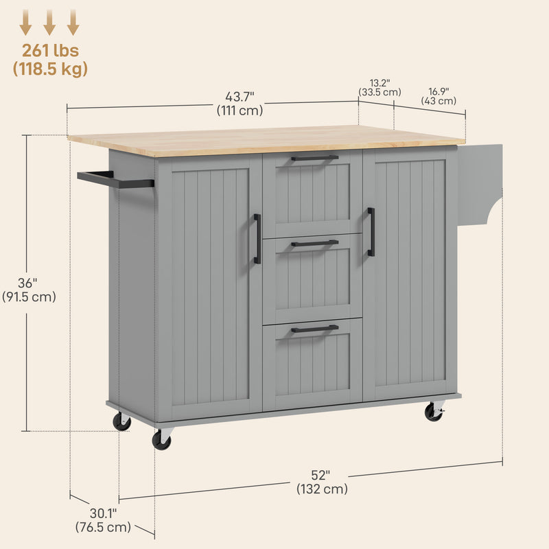 Coral Bay Rolling Kitchen Island Cart with Drop Leaf Table - Grey and Natural Wood
