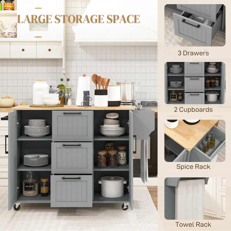 Coral Bay Rolling Kitchen Island Cart with Drop Leaf Table - Grey and Natural Wood