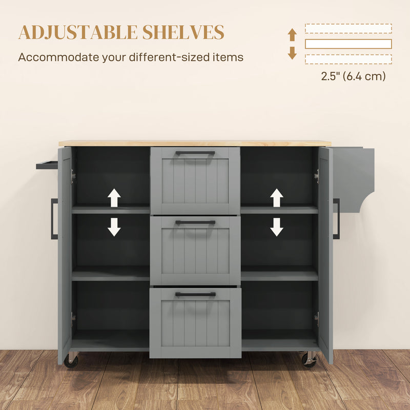 Coral Bay Rolling Kitchen Island Cart with Drop Leaf Table - Grey and Natural Wood