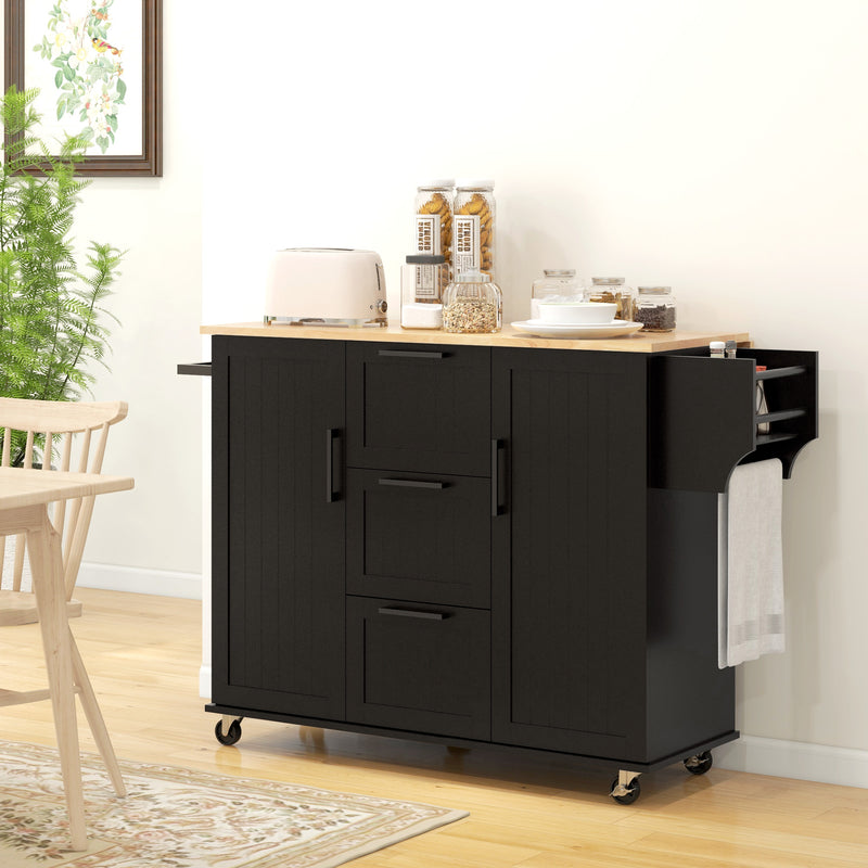 Coral Bay Rolling Kitchen Island Cart with Drop Leaf Table - Black and Natural Wood