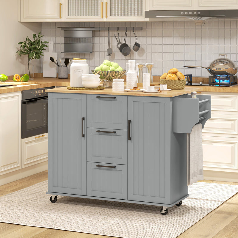 Coral Bay Rolling Kitchen Island Cart with Drop Leaf Table - Grey and Natural Wood