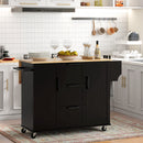 Coral Bay Rolling Kitchen Island Cart with Drop Leaf Table - Black and Natural Wood