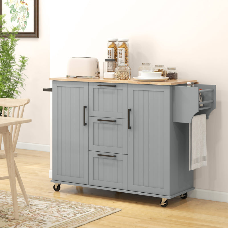 Coral Bay Rolling Kitchen Island Cart with Drop Leaf Table - Grey and Natural Wood