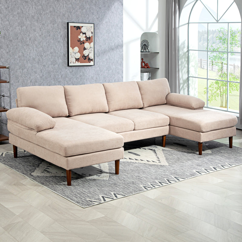 Delphi 112" Modern U-Shape 4-Seat Sectional Sofa with Two Chaises - Beige