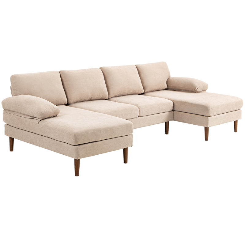 Delphi 112" Modern U-Shape 4-Seat Sectional Sofa with Two Chaises - Beige