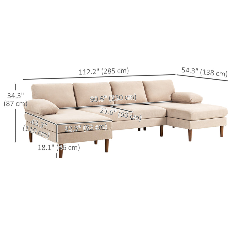 Delphi 112" Modern U-Shape 4-Seat Sectional Sofa with Two Chaises - Beige