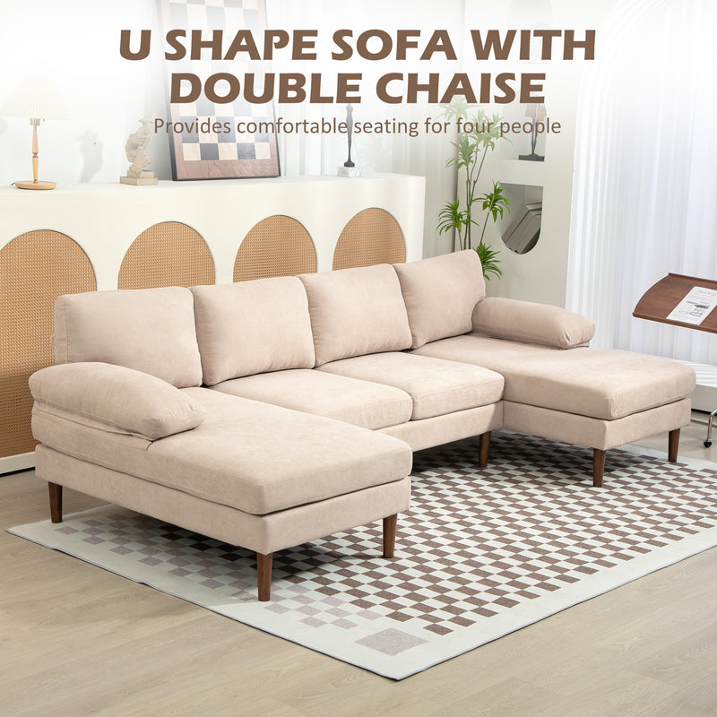 Delphi 112" Modern U-Shape 4-Seat Sectional Sofa with Two Chaises - Beige