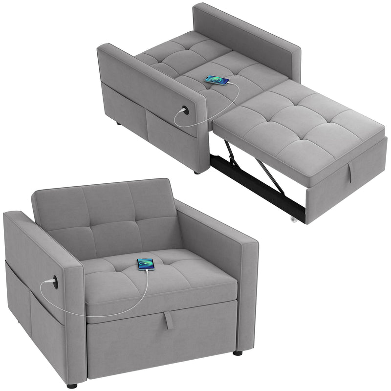 Divena Convertible Sleeper Chair With Adjustable Backrest and USB Charging Port - Grey