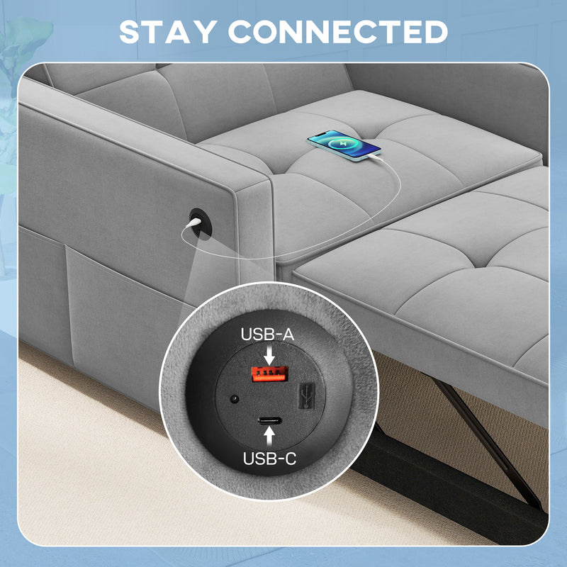 Divena Convertible Sleeper Chair With Adjustable Backrest and USB Charging Port - Grey