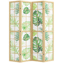 Three-panel room divider with tropical leaf design on a white background