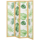 Three-panel folding screen with green leaf pattern on a white background