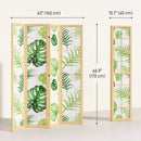 Screen with tropical leaf design and dimensions displayed