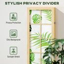 Privacy divider with green leaf pattern on a glass panel, featuring icons for privacy protection, chic background, and sunlight shield.