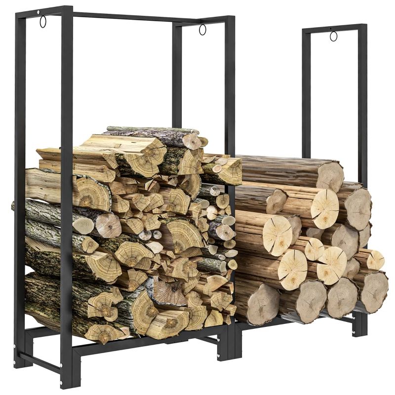 Dual Zone 4ft Steel Firewood Rack for Indoor and Outdoor Use Black