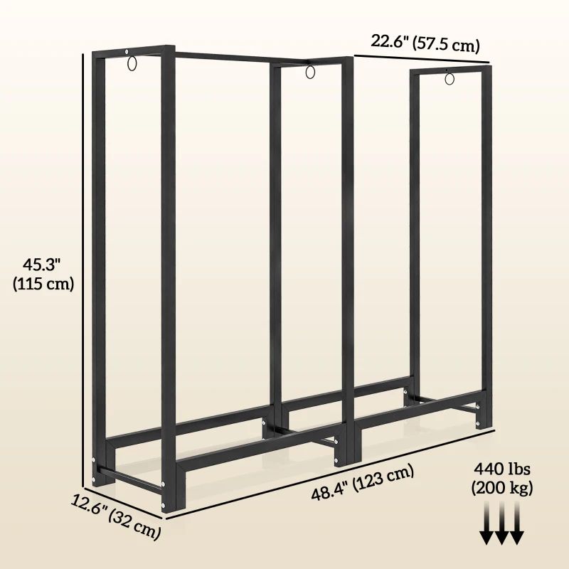 Dual Zone 4ft Steel Firewood Rack for Indoor and Outdoor Use Black