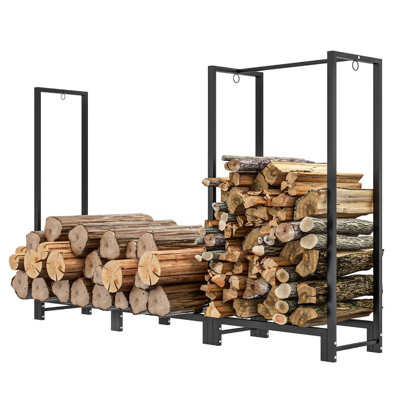 Dual Zone 6ft Steel Firewood Rack for Indoor and Outdoor Use Black