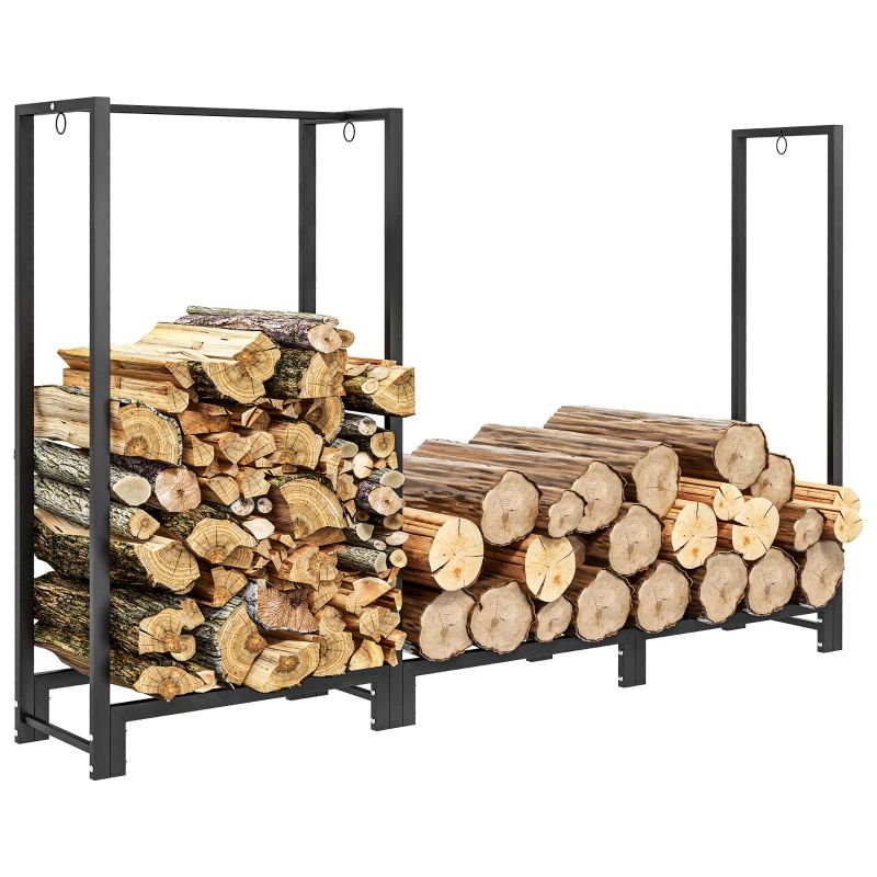 Dual Zone 6ft Steel Firewood Rack for Indoor and Outdoor Use Black