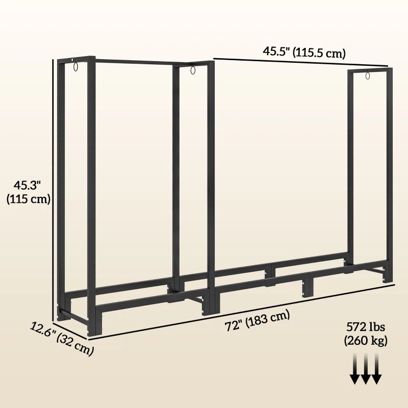 Dual Zone 6ft Steel Firewood Rack for Indoor and Outdoor Use Black