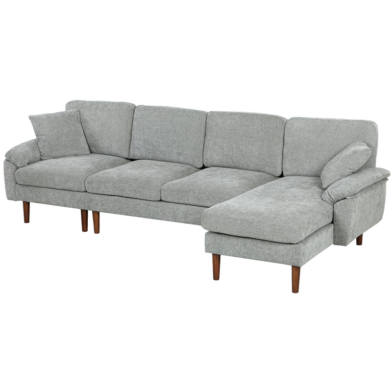 Light Grey 4-Seat Sectional Sofa with Chaise on a white background