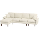 Beige sectional sofa with 4 seats and a chaise lounge on a white background
