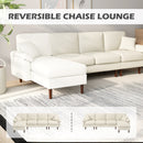 White reversible chaise lounge sofa in a living room setting with text overlay.