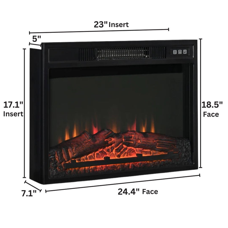 Electric Fireplace Insert and Remote for 23"W x 17.2"H Space with Realistic Log and Flames