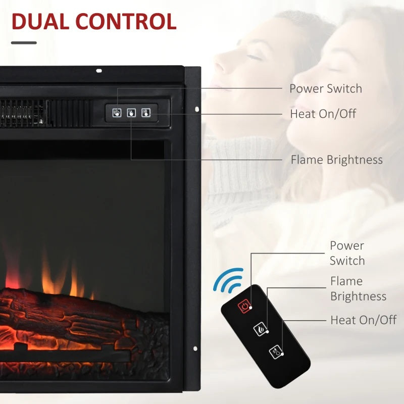 Electric Fireplace Insert and Remote for 23"W x 17.2"H Space with Realistic Log and Flames