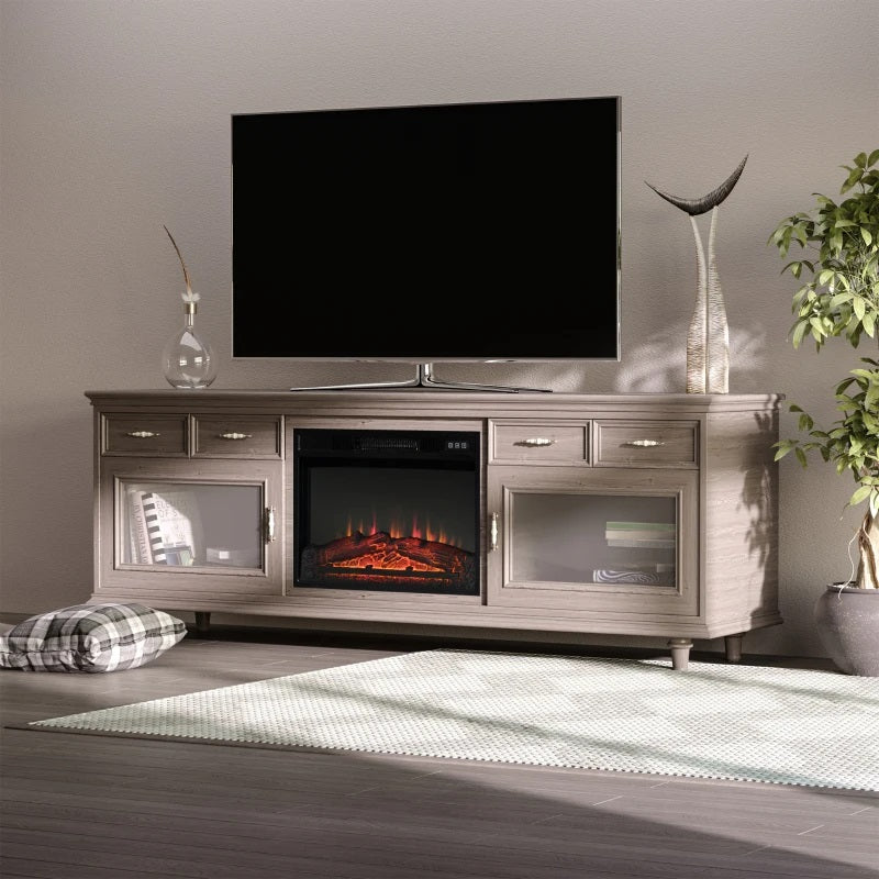 Electric Fireplace Insert and Remote for 23"W x 17.2"H Space with Realistic Log and Flames