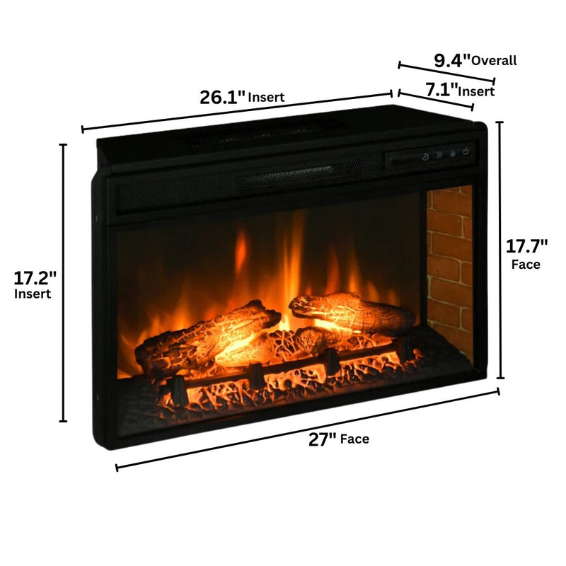 Electric Fireplace Insert and Remote for 27"W x 17.7"H Space with Realistic Log and Flames