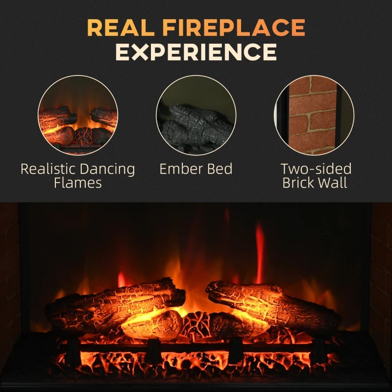 Electric Fireplace Insert and Remote for 27"W x 17.7"H Space with Realistic Log and Flames