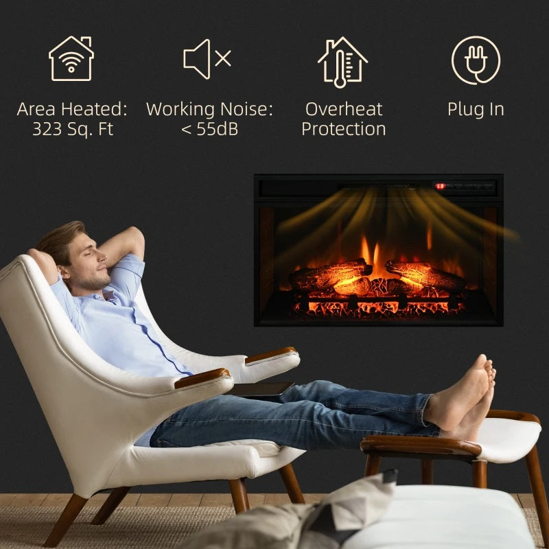 Electric Fireplace Insert and Remote for 27"W x 17.7"H Space with Realistic Log and Flames