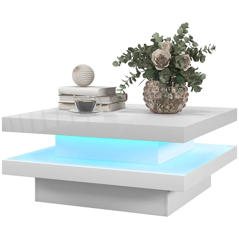 Ellie Modern White Square Coffee Table with Colour Changing LED Light