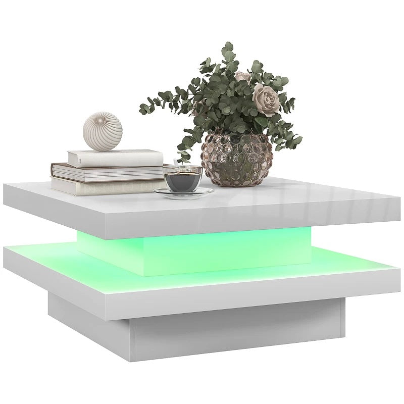 Ellie Modern White Square Coffee Table with Colour Changing LED Light