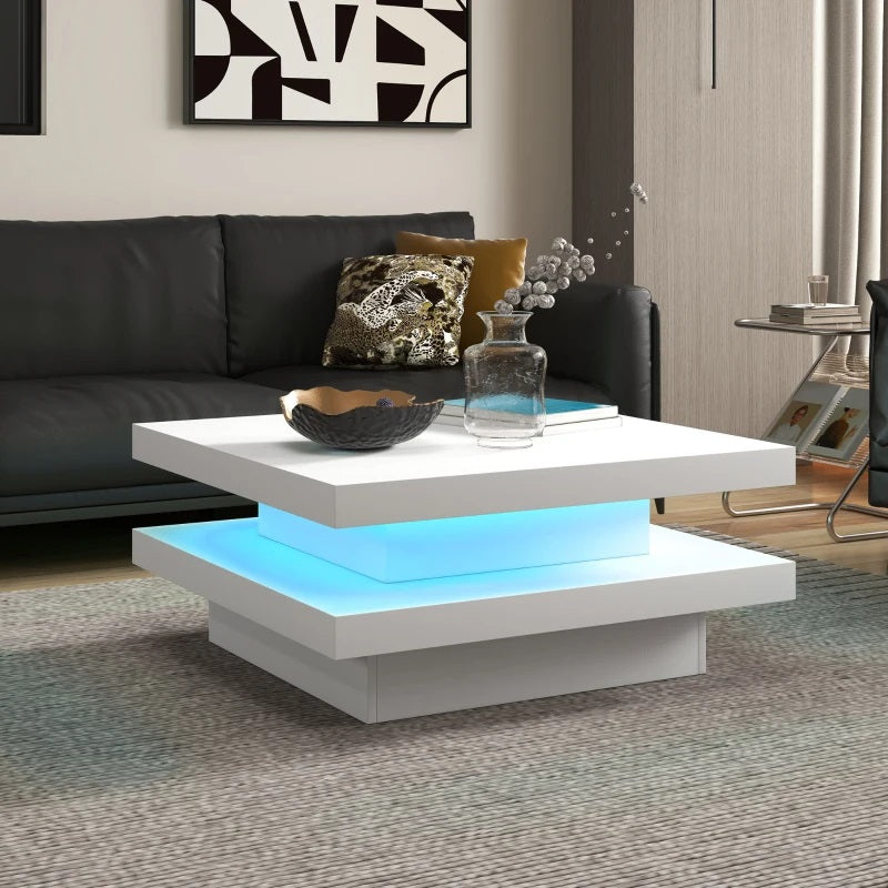 Ellie Modern White Square Coffee Table with Colour Changing LED Light