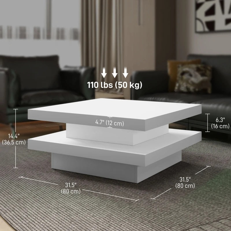 Ellie Modern White Square Coffee Table with Colour Changing LED Light