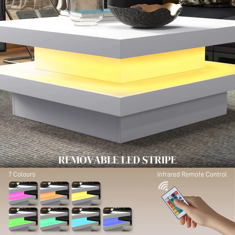 Ellie Modern White Square Coffee Table with Colour Changing LED Light