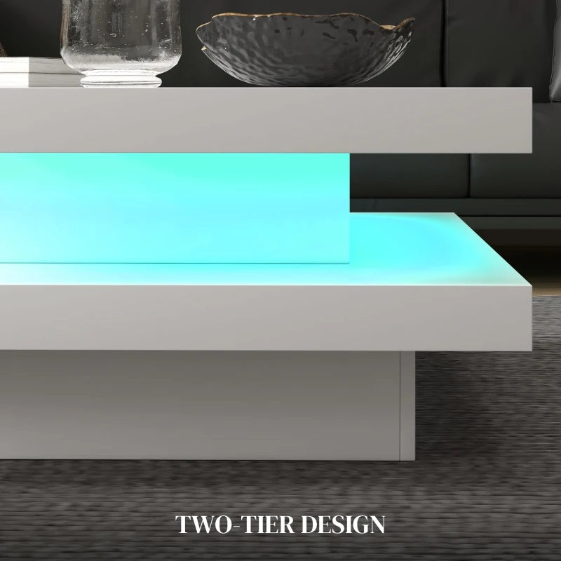 Ellie Modern White Square Coffee Table with Colour Changing LED Light