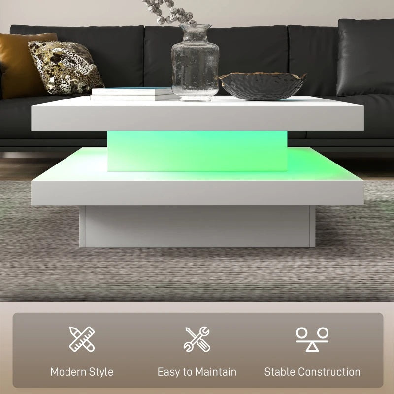 Ellie Modern White Square Coffee Table with Colour Changing LED Light